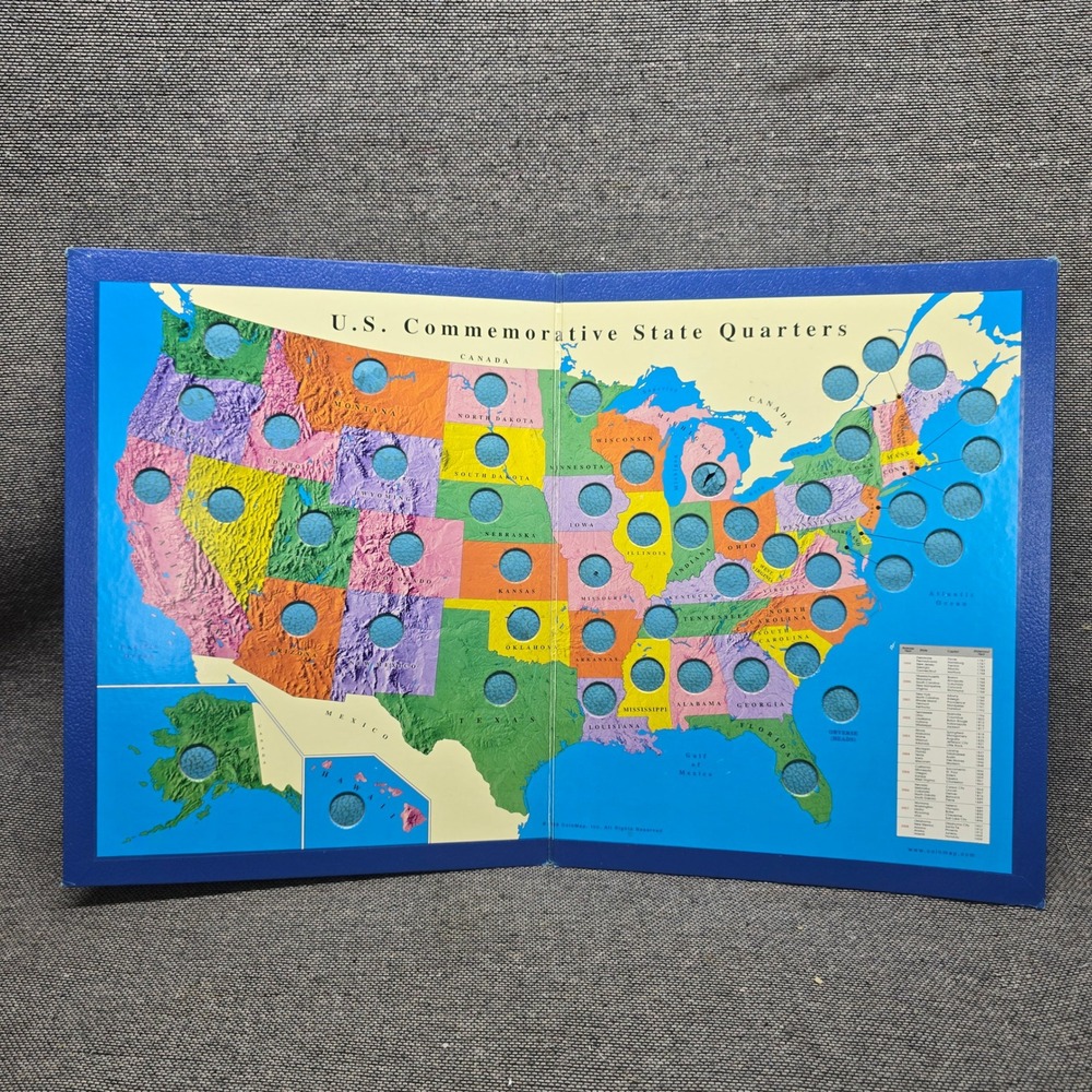 U.S. State Quarters Collector Map Blue Folder Fair Condition Educational